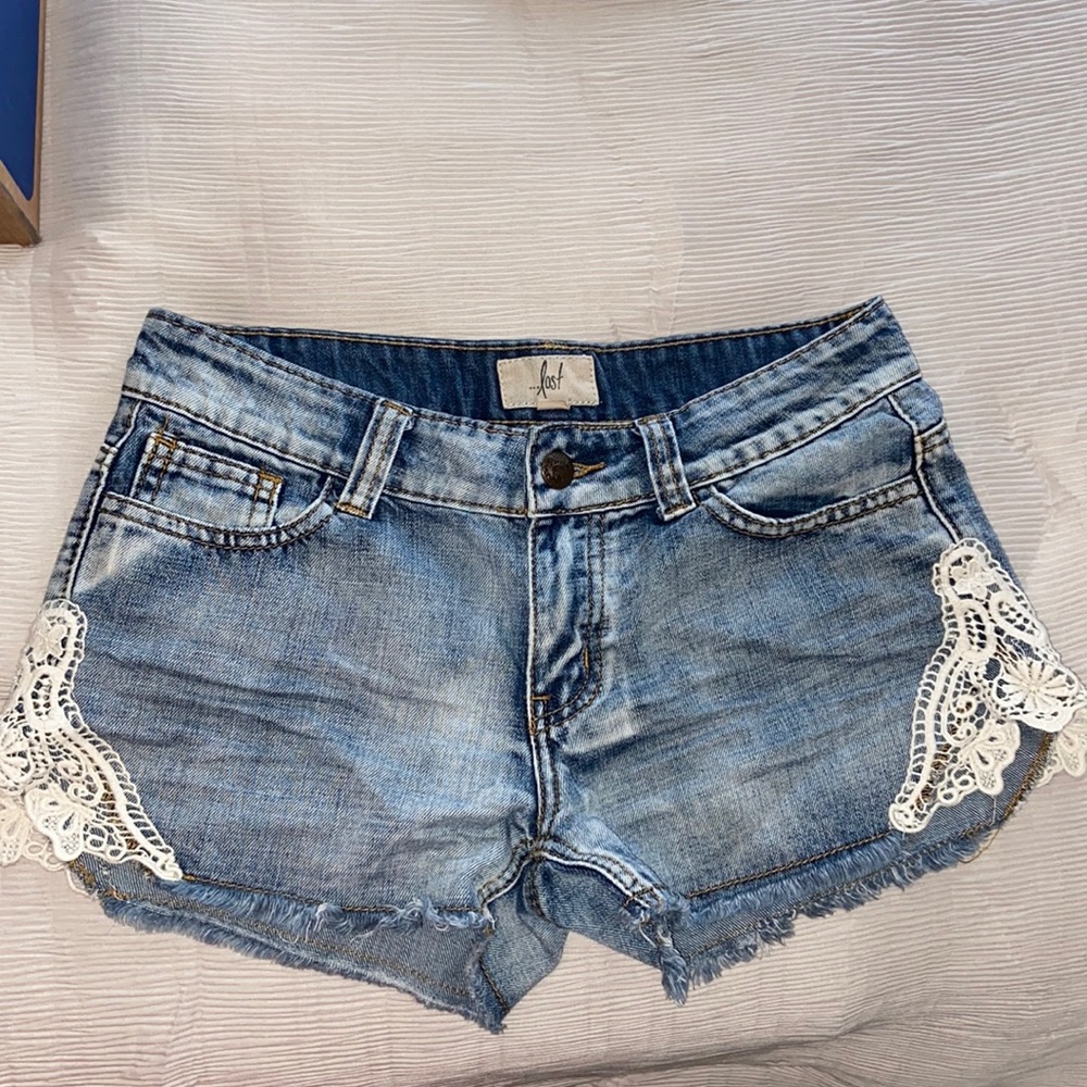 Lace jean shorts